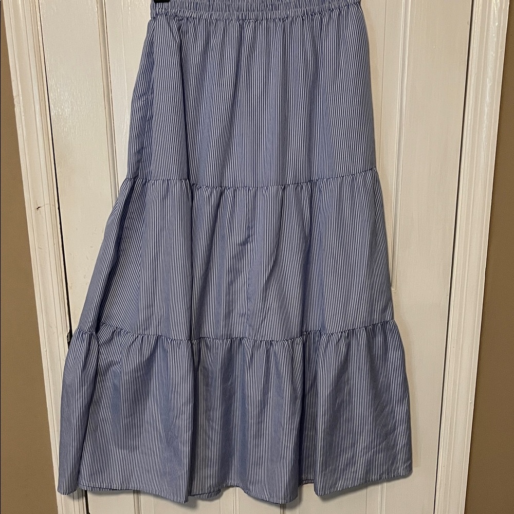 Striped Blue A-Line Skirt - Picture 2 of 4